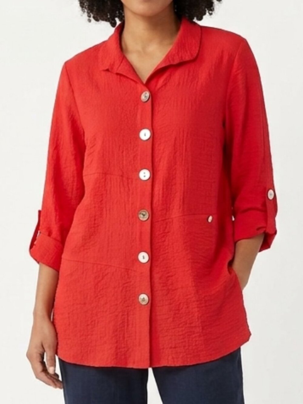 John Mark Red Oversized Button Front Blouse Size M